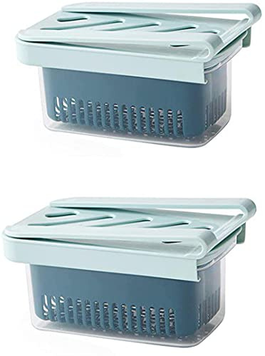 Estantería de almacenamiento ajustable para frigorífico, cajón, organizador extensible, caja organizadora para el frigorífico, caja de drenaje, caja de almacenamiento, caja organizadora (azul)