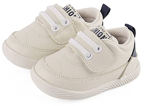 LACOFIA Zapatos Primeros Pasos Infantil Zapatillas de Deporte con Suela de Goma Antideslizante para Bebé Niños Blanco/Azul Marino 19(CN 17)