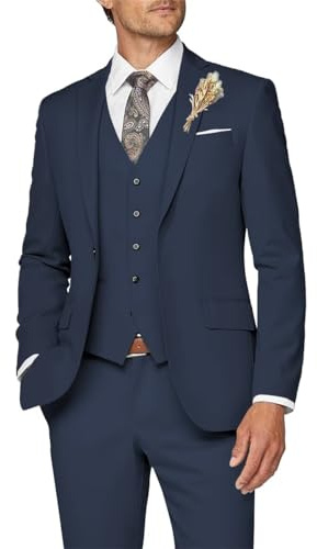 Wangyue Men Suit 3 Piece Suits for Men Wedding Groom Slim Fit Formal Navy Suit Business, M