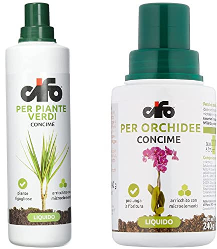 Cifo Concime liquido per Piante Verdi 1 lt & Concime liquido per Orchidee 200 ml