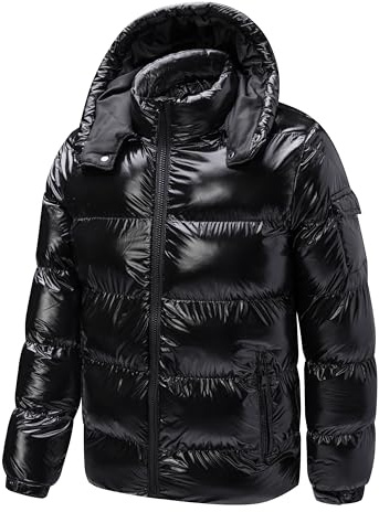 TONY BACKER Giubbotto Giacca Corto Piumino Pesante Invernale Lucido Uomo Antivento Impermeabile con Cappuccio staccabile 2615 (IT, Testo, M, Regular, Regular, NERA)