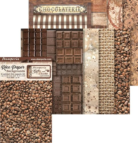 Stamperia Motiv-Strohseide Backgrounds Coffee and Chocolate 8 Stk für Metall Keramik Glas Styropor Papier Holz Kunststoff Terrakotta Pappe Leinwand A6 säurefrei ganzjährig aus Pflanzenfasern