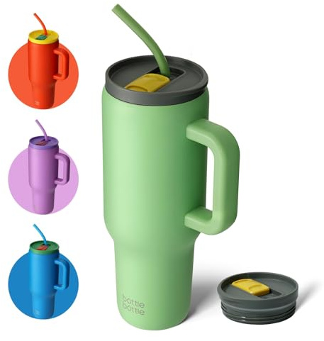 Bicchiere in acciaio inox da 1180 ml con manico e cannuccia, tazza da viaggio sottovuoto, tazza da auto con cannuccia, bottiglia d'acqua per regali, feste, ufficio, caffè (foresta)
