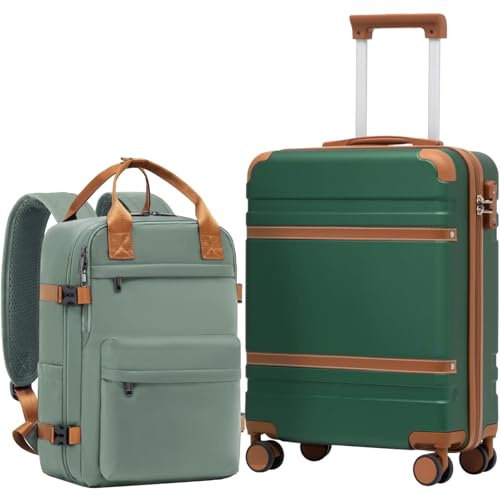 COOLIFE EasyJet Trolley Bagaglio a Mano 55x40x20 e Zaino da Imbarco 20L(40x25x20cm) Set di Valigie, Valigia Bagaglio a Mano, Chiusura a Combinazione Laterale con TSA (Verde Scuro, Set 2pzs)
