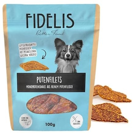 Fidelis - Putenfilet Streifen für Hunde 100gr - Luftgetrocknete Hunde Leckerlis aus 100% natürlichen Rohstoffen - Hunde Leckerli als Snack für zwischendurch
