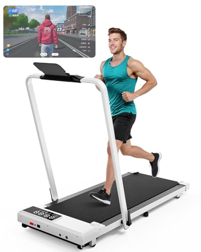 Superun Folding Walking Pad 3 in 1 Oversized Treadmill for Home up to 12 km/h, Tread Width 110 x 40 cm, Safe and Foldable, Under Desk, 145 kg, with App and Cousins of