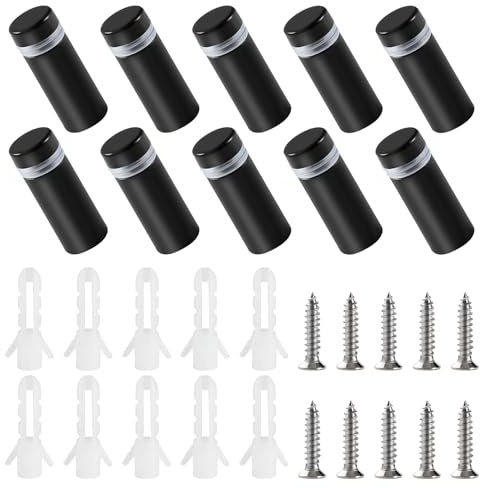 YIXISI 10 Piezas 12×30 mm Tornillo de Publicidad de Acero Inoxidable, Clavos de Vidrio Publicidad Tornillo Separador, Clavos de Fijación de Vidrio, con Tornillos, para Publicidad de Crista, Negro