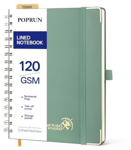 POPRUN Lined Spiral Journal Notebook for Women & Men, A5 Notebooks College Ruled, 141 Pages, Hardcover Notebooks for Work Note Taking, Journals for Writing, Journaling, 5.75'' x 8.25'',Midnight Green
