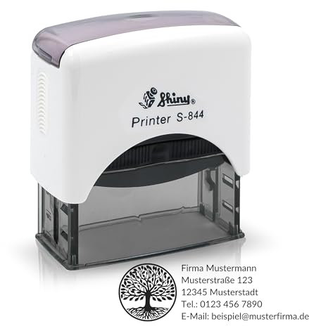 JUST REFINE® Stempel Personalisiert mit Logo & Text - Individuell Gestaltbar für Adresse, Name oder Firma, Langlebig & Schnelltrocknend (Weiß (Logo + Text), 27 x 65 mm)