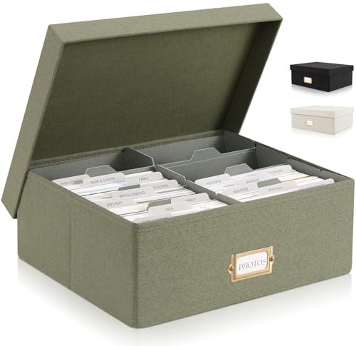 ZICOTO Dekorative Foto-Aufbewahrungsbox – stabiler Leinen-Foto-Organizer mit Trennwänden ist perfekt für bis zu 1700 Bilder und 10 x 15 cm große Fotos – tragbare Scrapbook-Aufbewahrungsbehälter mit