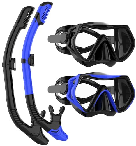 JRing Snorkelset vuxna, dykglasögon och torr snorkling set anti-läckage & anti-dimma simglasögon snorklingsmask dykmask för män och kvinnor