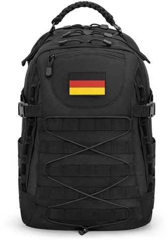 Jueachy 25L Militär Rucksack Herren: Ei-förmigen Taktischer Rucksack Schwarz Molle Gear mit Laptop für Wandern Arbeit Camping Reisen Schule