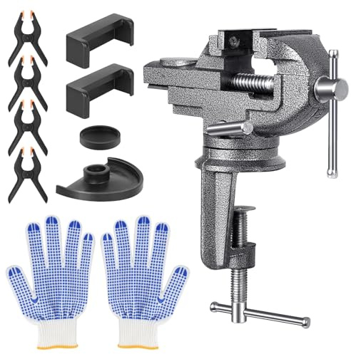 Schraubstock - Klein Werkbank Schraubstock mit Schnellverstellung, 360° Drehbarer Basis und Gehärteten Backen für die Holzbearbeitung Tragbarer Mini Vice