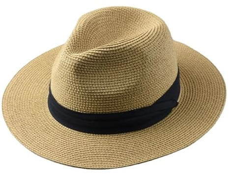 Textiluna Sombreros Panamá for Hombre y Mujer, Sombrero de Paja de ala Ancha for Playa, Sombreros de Verano for Mujer, Sombrero Fedora de Talla Grande(Khaki,XL 61-64cm)