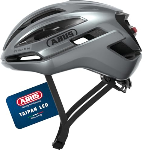 ABUS Casco gravel Taipan LED - Casco da bicicletta con luce per il gravel biking - leggero, versatile e ben ventilato - con supporto per occhiali - per ragazzi, donne e uomini - taglia L, argento
