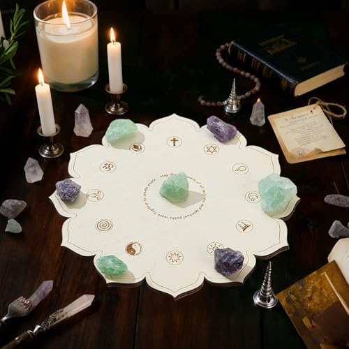 ORIGACH Wood Crystal Grid Board 25x25 cm | Reiki World Peace Grid Plate Board for Wiccan Altar Ritual Sacred Space Decor