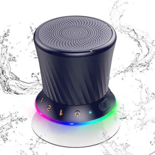 Bluetooth Shower Speaker, Portable Bluetooth 5.3 Speaker, HIFI Stereo Sound, Built-in Mic, Dynamic Lights, IPX7 Waterproof Wireless Speakers with Suction Cup for Bathroom/Party/Beach/Gift, Blue