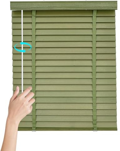 Faux Wood Blinds for Home, Cordless Horizontal Venetian Blinds, Privacy Blackout Window Blind＆Shades, 50cm 60cm 70cm 80cm 90cm 100cm 120cm, Wooden Light Filtering Curtains(Green)