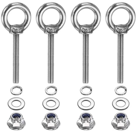 PATIKIL Bullone Ad Occhiello M4 X 30mm Con Spalla 4 Pezzi 304 Acciaio Inossidabile Anello Di Sollevamento Filettato Con Dadi A Flangia Bloccanti E Rondelle Piane E Molla Per Appendere