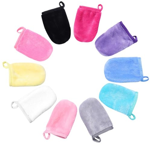 lomdung 10 Pièces Gants de Douche en Microfibre, Gantes Démaquillants Réutilisables, Gantes de Toilette en Microfibre, Super Doux, avec Boucle, pour Démaquillage et Le Bain, 10 Couleurs