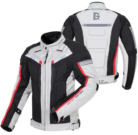 SHUOJIA Giacca Moto Uomo, Leggera e Traspirante Giubbotto Moto Uomo Estiva in Trete con Protezioni per Schiena, Spalle e Gomiti Giacca Motocicletta per Uomo Estiva Inverno (3XL,White-Jacket)