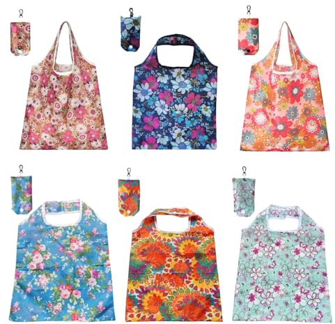 EVBOTGEE Sac Pliable Courses Poche 6 Pièces, Réutilisable Écologique, Léger et Spacieux, pour Supermarché et Voyages