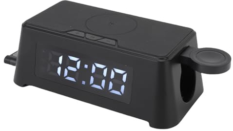 Greensen 6 i 1 Trådlös Laddare, ABS-klocka Trådlös Laddningsstation med Väckarklocka, 10W Telefon 3W Hörlurar 2W Urladdning, Tidstemperaturvisning för Skrivbordsanvändare i Sovrummet