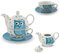 G. Wurm GmbH + Co. KG Service à thé en porcelaine pour une personne avec théière et tasse avec soucoupe motif chouette bleu et blanc