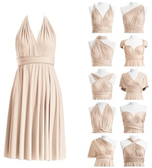 72styles Infinity Abito al Ginocchio per Damigelle d'Onore - Convertibile, Trasformatore Multiway Twist Wrap Midi, Champagne, M