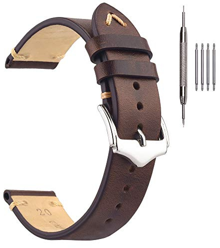 EACHE Bracelets de Montre en Cuir Vintage fabriqués à la Main Bracelets en Cuir Plus de Couleurs 18mm 19mm 20mm 22mm