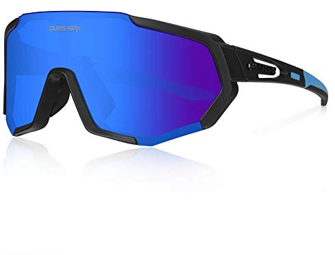 Queshark Schnelle Brille Herren, Fahrradbrille Damen, Polarisiert Fahrradbrille mit 3 Wechselgläsern | 29g TR90 Super Leicht | UV400 Schutz, für MTB, Rennrad, Radfahren, Laufen, Autofahren, E-Bike