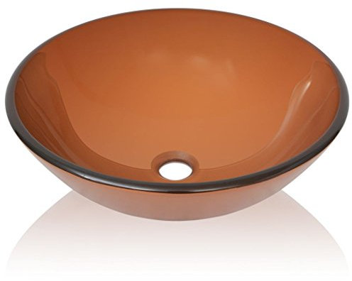 Tidyard Härdat glas diskbänk/Brun,Rund diskbänk,Badrum Handfat,Handfat Support,Handfat 42cm
