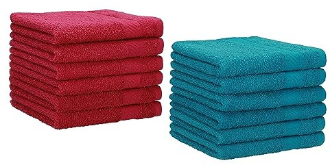 Betz 12 Stück Gästehandtücher Set Palermo Gästetuch 100% Baumwolle Größe 30x50 cm Farbe Cranberry - Petrol