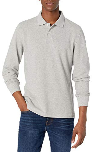 Amazon Essentials Polo in piqué a Maniche Lunghe vestibilità Aderente Uomo, Grigio Chiaro Puntinato, XL