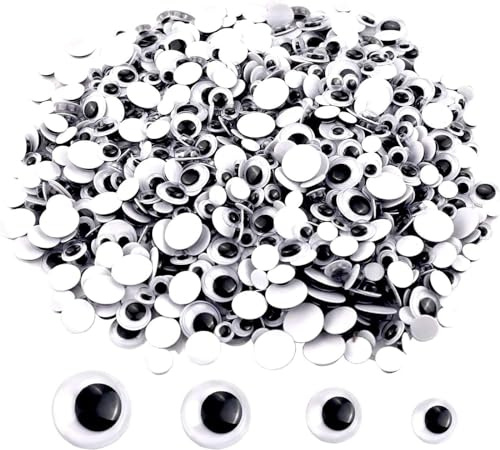 UPINS 1500 Pcs Black Wiggle Googly Eyes Stickers with Self-Adhesive, 6mm 8mm 10 mm 12mm Mixed Packaging