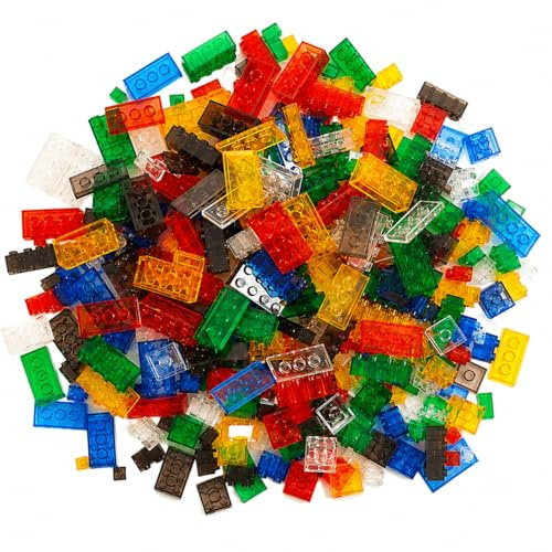 Set di Mattoncini da Costruzione 300+ Pz | Colori Trasparenti | Creativi e Compatibili | Scatola Riutilizzabile | Prodotto nell'UE