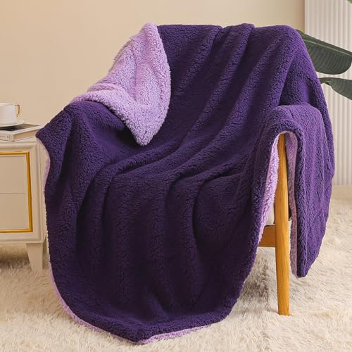 Exclusivo Mezcla Manta Polar Mullido, Gruesa y Reversible, para Cama y Sofá, Cálida y Suave, Todas Las Estaciones, 130x150 cm, Violeta Intenso/Lila