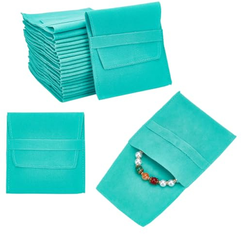 NBEADS 24 Bolsa de Joyería de Microfibra Azul-Verde, Bolsa de Cosméticos de Bolsillo, Bolsas con Solapa de Joyería de Terciopelo para Pendientes, Pulseras, Collares, Embalaje, 9.6x9x0.25 cm
