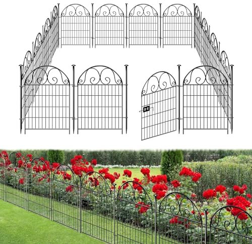 Getlay Tall Garden Fence Animal Barrier with Gate, 40 in(H) 12 Panels Garden Fences and Borders for Dogs, Dog Fence Outdoor for Yard, Total Length 26.2 Ft Metal Temporary Fencing│Patented