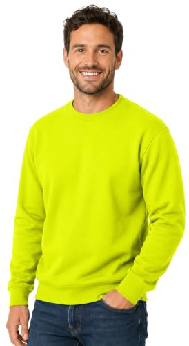 TICTEX Sweatshirt för män utan huva - tröja med rund hals i bomull idealisk för arbets- och sportkläder - finns i storlekarna S till 5XL, Grön/gul, 3XL