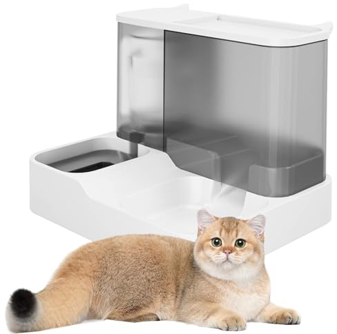 Distributore Automatico Cibo Gatti, Cani,Distributore di cibo per animali domestici, Dosatore di cibo e acqua per animali domestici, Pet Alimentatore Automatico (grigio)