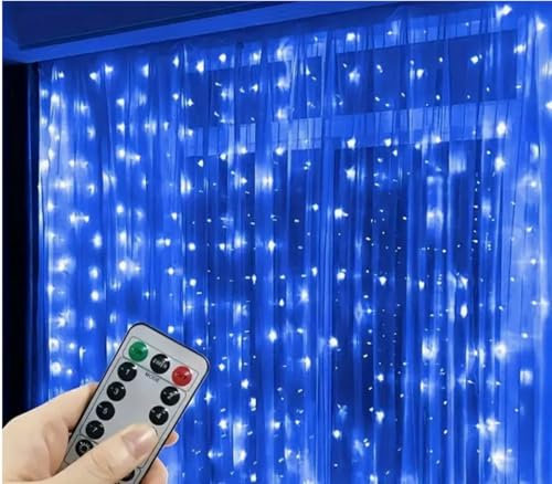 YASTA Tenda Luminosa Catena Filo Argento 3x3mt Natale Luce Fredda Decorazione Feste (LUCE BLU)