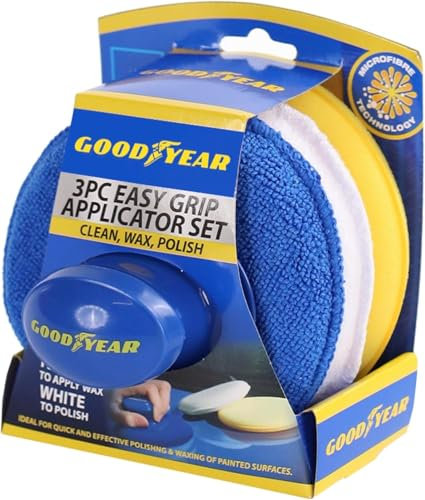 Goodyear 3pc Applicator Set Specially Designed Microfiber Pad For Cleaning Your Vehicle|Ideal For Polishing And Waxing Of Painted Surfaces|Thick Microfiber Evenly Distributes Pressure For Application