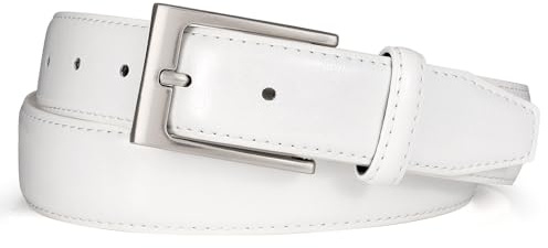 WHIPPY Herren Gürtel, Herren Ledergürtel klassischer Jeansgürtel für Männer 38mm breit,weiß 110cm