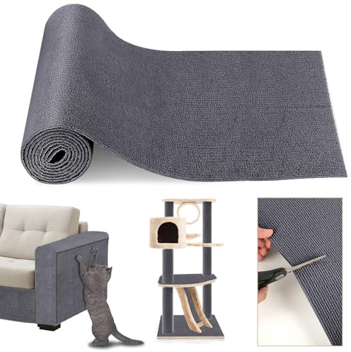 GROFIS 200cmx40cm Selbstklebend Kratzmatte, DIY Kratzschutz Sofa, Kratzteppich für Wand Tür Möbel Katzenständer Katzenturm, Kratzmöglichkeiten für Katzen, Dark Grey