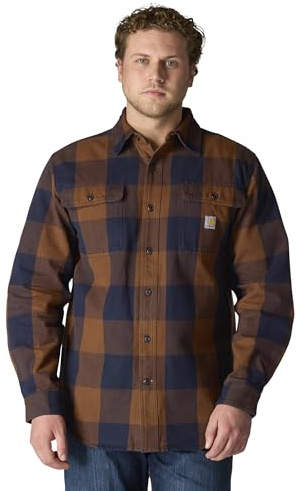 Carhartt Långärmad rutig skjorta för män, lös passform, tungvikt, flanell, herr, Röd anka, XL