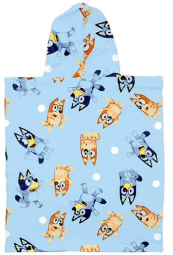 ms móvil shop Poncho Bluey y Bingo con Capucha 100% Poliéster 50 x 115 cm para Niños Toalla de Playa, Piscina, Toalla de Baño Niña Niño Color Azul Regalo para Peques | Producto Oficial