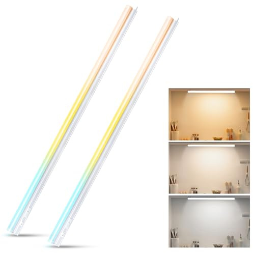 Aigostar Luz LED Cocina con Interruptor 12W Luces Armarios, 3000K/4000K/6500K, 230V Regleta LED Bajo Armarios para Cocina, Vestidor, Armario 880 * 34 * 23mm, 2 pcs
