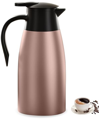 VEGOATY Termoskanna i rostfritt stål, 2 l, termoskanna i rostfritt stål, dubbelvägg vakuum med handtag och pip, perfekt som kaffekanna eller tekanna för varmt vatten på kontoret, hotell och restaurang
