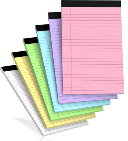 6 pcs Note Pads Legal Pads 5x8, Notebook College Ruled, Colored Legal Notepads, 6 Pack Micro Perforated Writing Pads, Lined Paper Pads, Pad of Paper for Office Home School, 30 Sheets/Pack